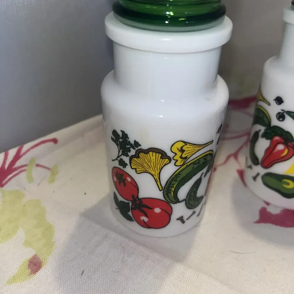 5 German Spice Jars 1970s Vegitable Pattern Kitsch Cottage Decor
